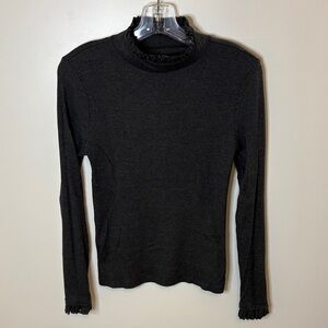 J. Crew Charcoal Ruffled Long Sleeve Top